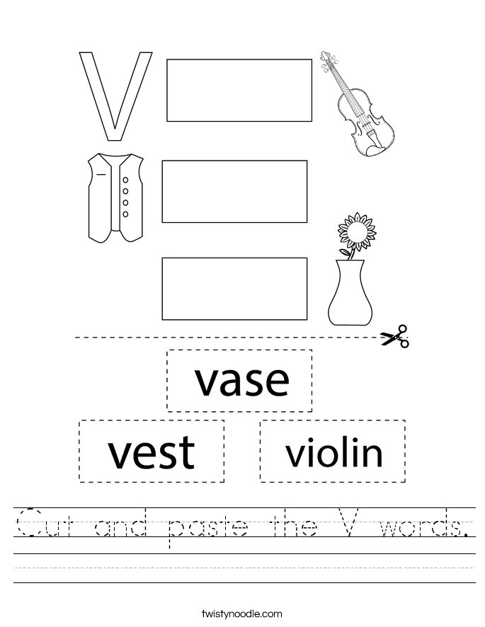 Cut and paste the V words. Worksheet