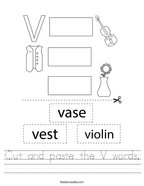 Cut and paste the V words Handwriting Sheet