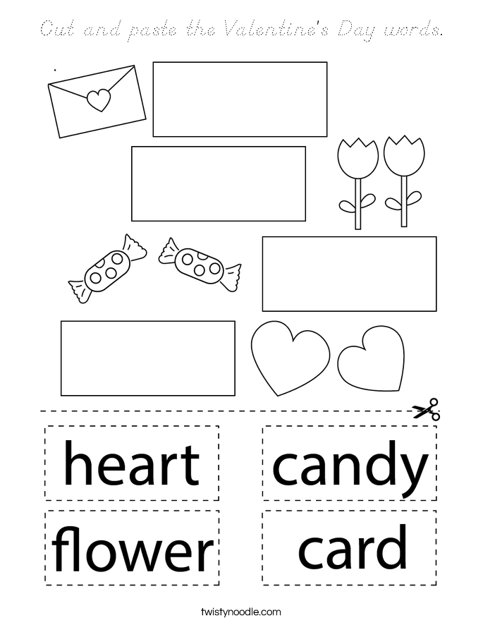 Cut and paste the Valentine's Day words. Coloring Page