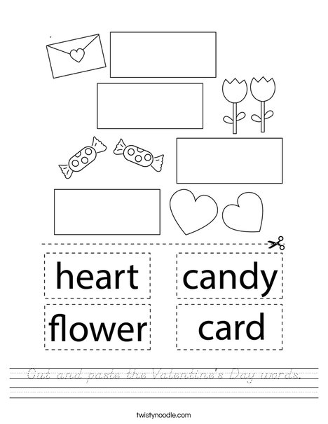 Cut and paste the Valentine's Day words. Worksheet