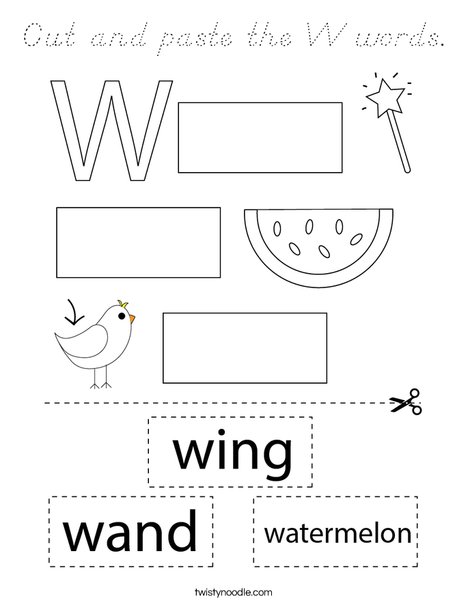 Cut and paste the W words. Coloring Page