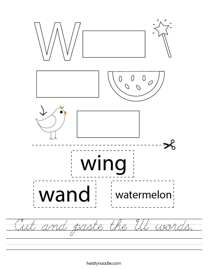 Cut and paste the W words. Worksheet