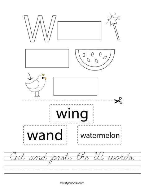 Cut and paste the W words. Worksheet
