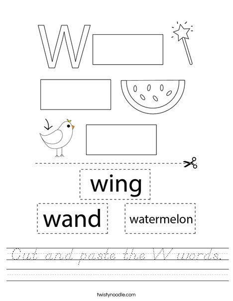 Cut and paste the W words. Worksheet