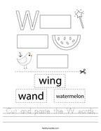 Cut and paste the W words Handwriting Sheet