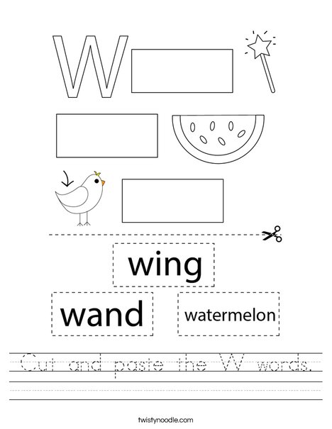 Cut and paste the W words Worksheet - Twisty Noodle Cut and paste the W words Worksheet - Twisty Noodle