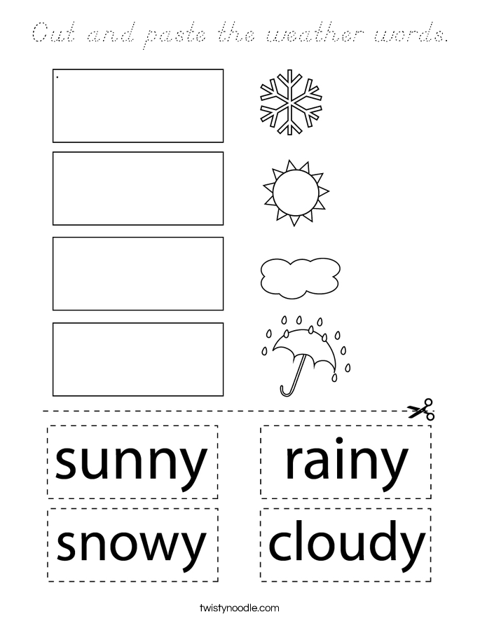 Cut and paste the weather words. Coloring Page