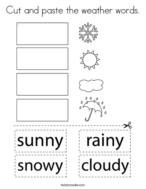 Cut and paste the weather words. Coloring Page