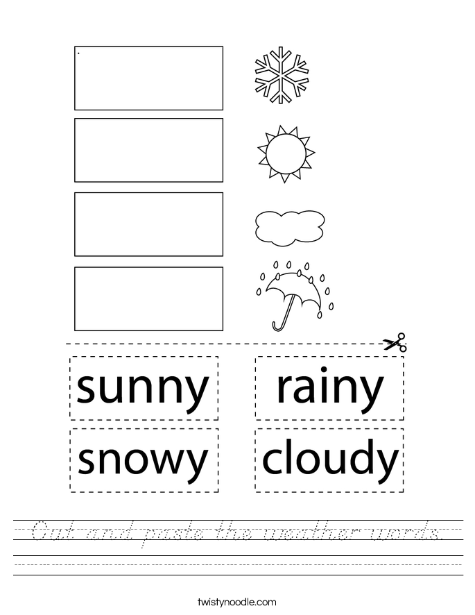 Cut and paste the weather words. Worksheet