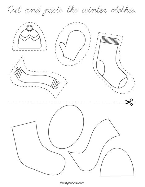 Cut and paste the winter clothes. Coloring Page