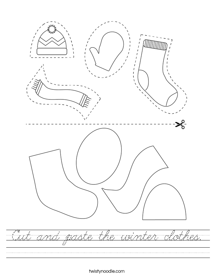 Cut and paste the winter clothes. Worksheet