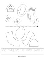Cut and paste the winter clothes Handwriting Sheet