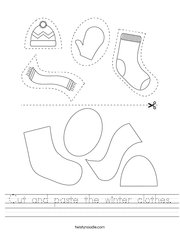 Cut and paste the winter clothes Handwriting Sheet