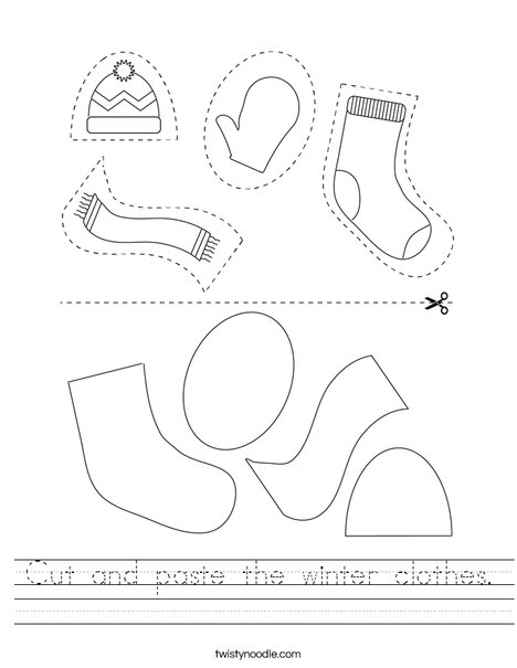 Cut and paste the winter clothes. Worksheet