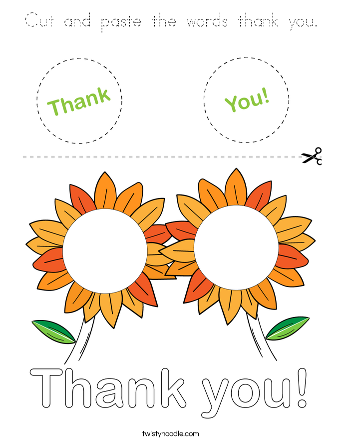 Cut and paste the words thank you. Coloring Page
