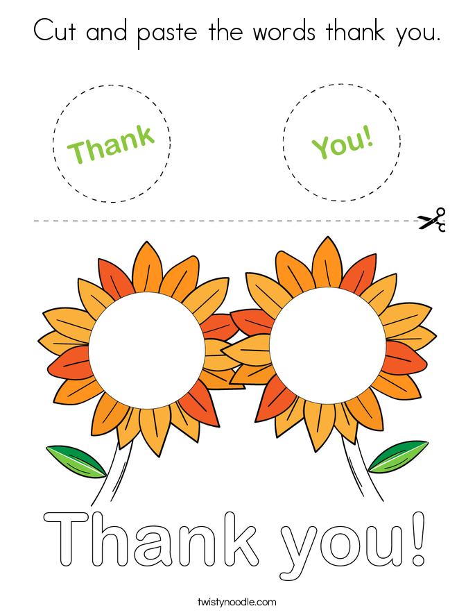 Cut and paste the words thank you. Coloring Page