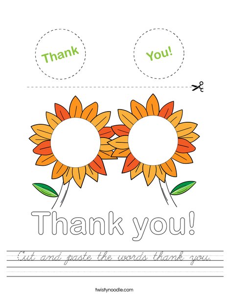 Cut and paste the words thank you. Worksheet