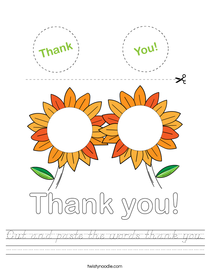 Cut and paste the words thank you. Worksheet