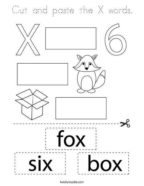 Cut and paste the X words. Coloring Page