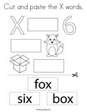 Cut and paste the X words Coloring Page