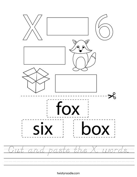 cut and paste the x words worksheet dnealian twisty