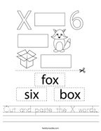 Cut and paste the X words Handwriting Sheet