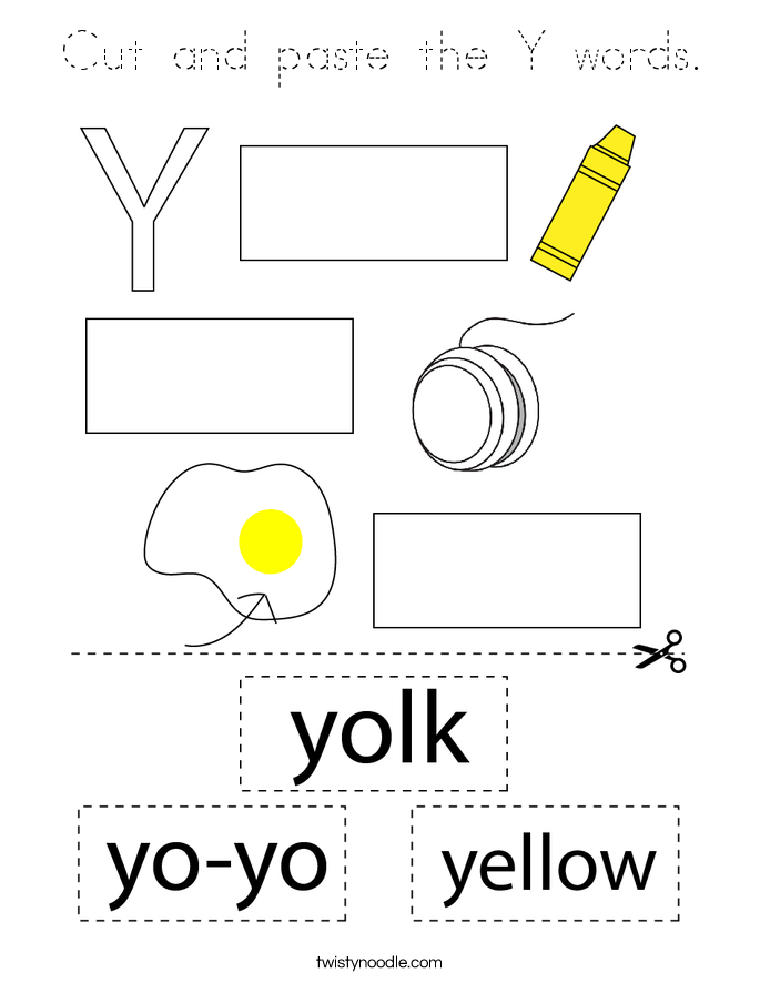 Cut and paste the Y words. Coloring Page