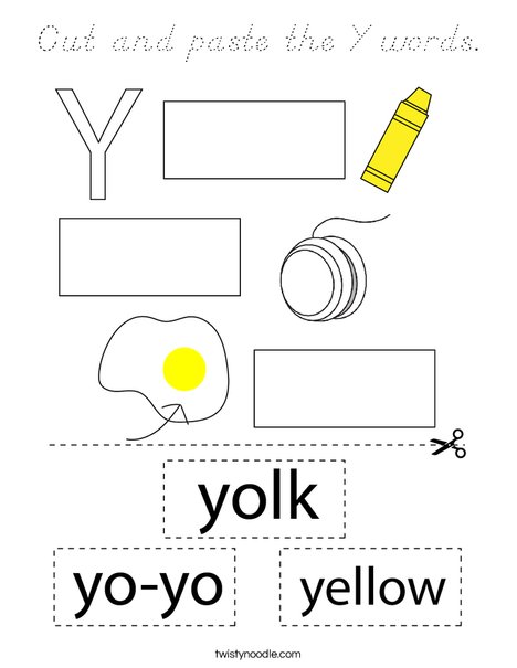 Cut and paste the Y words.  Coloring Page