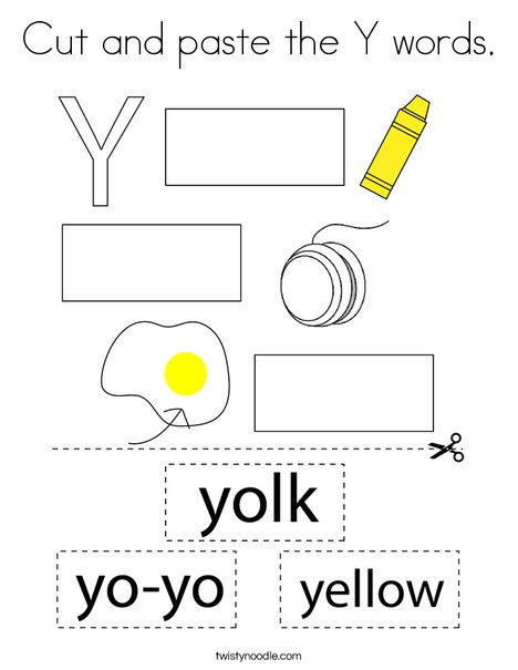 Cut and paste the Y words.  Coloring Page