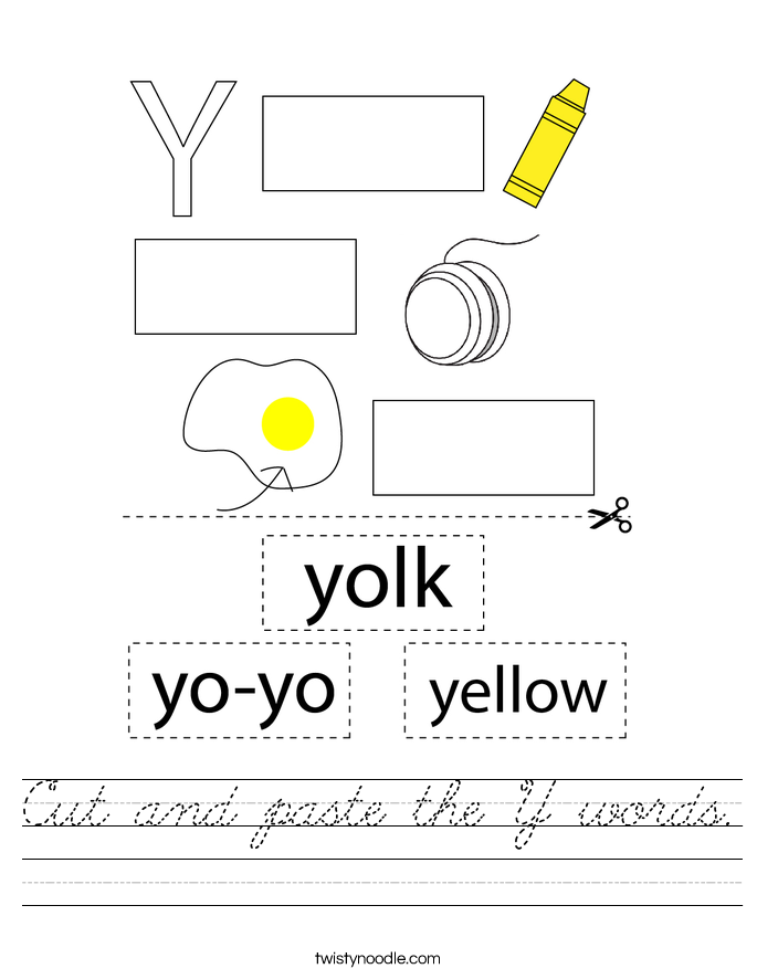 Cut and paste the Y words. Worksheet