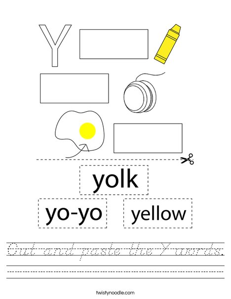 Cut and paste the Y words.  Worksheet