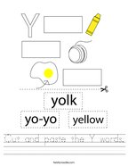 Cut and paste the Y words Handwriting Sheet