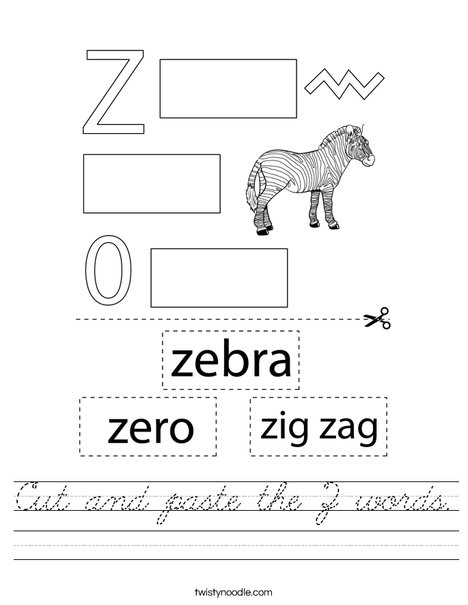 Cut and paste the Z words. Worksheet