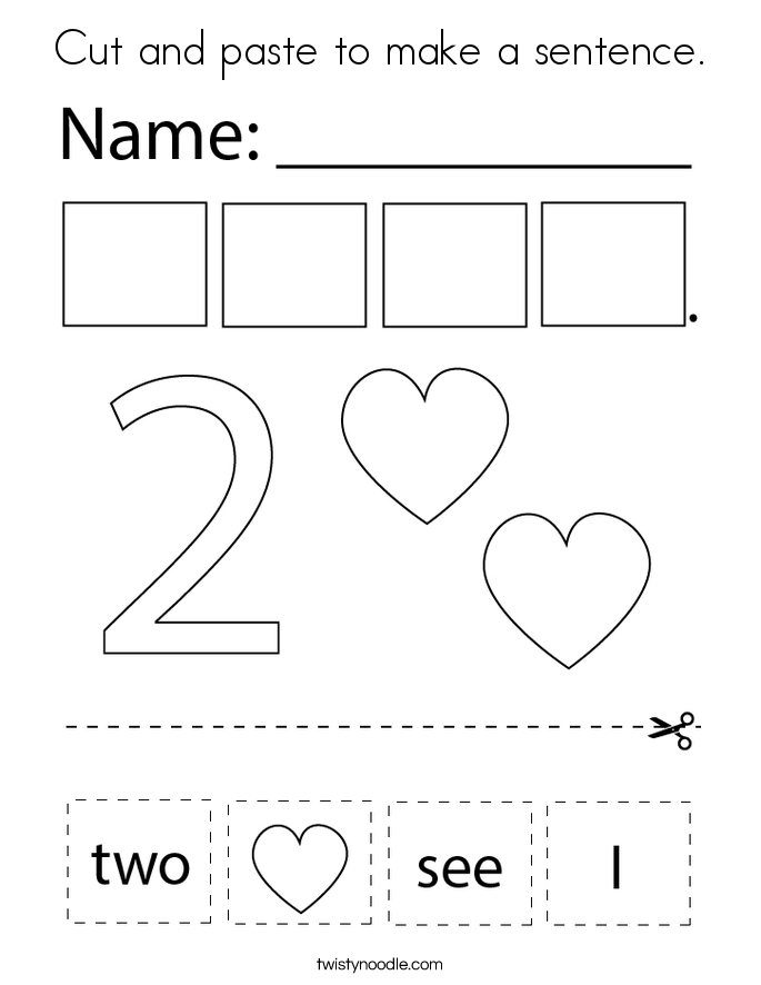 Cut and paste to make a sentence. Coloring Page