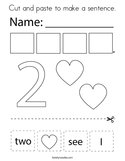 Cut and paste to make a sentence Coloring Page