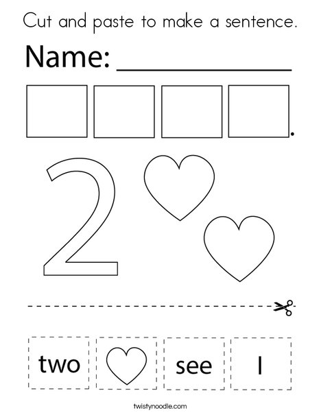 Cut and paste to make a sentence. Coloring Page