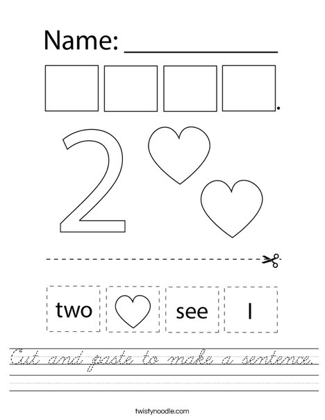 Cut and paste to make a sentence. Worksheet