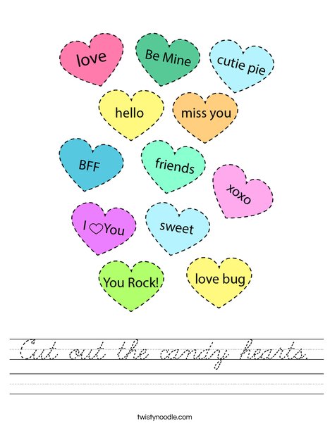 Cut out the candy hearts.  Worksheet