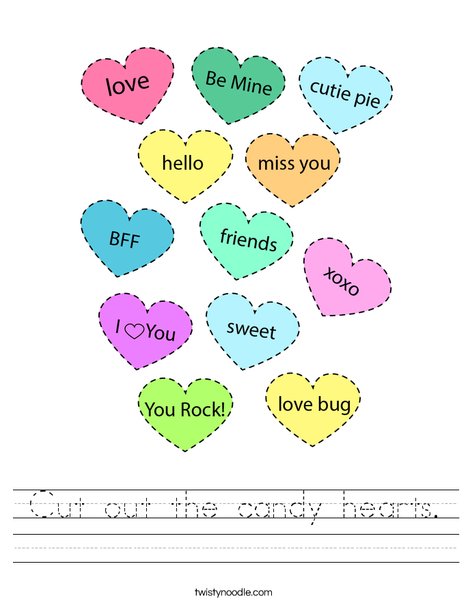 Cut out the candy hearts.  Worksheet