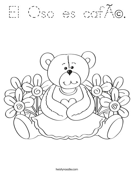 Cutie Bear with Flowers Coloring Page