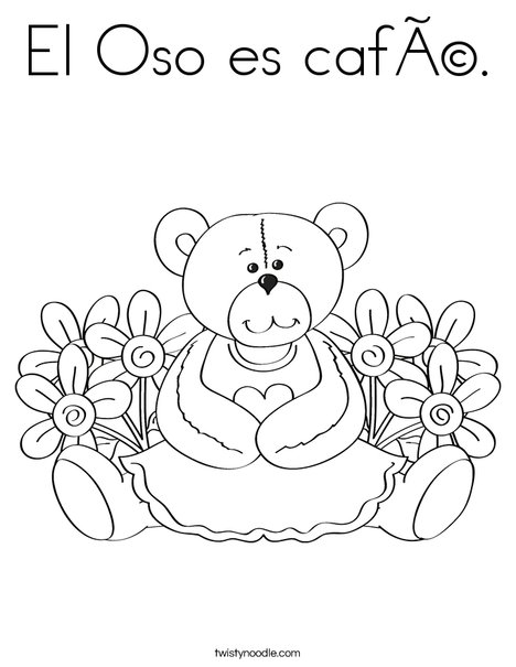 Cutie Bear with Flowers Coloring Page