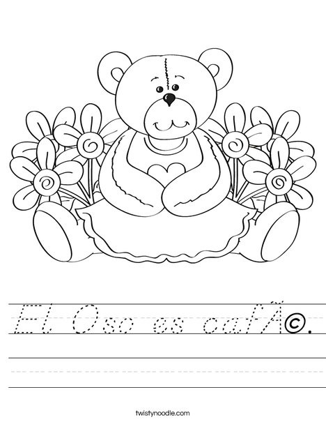 Cutie Bear with Flowers Worksheet
