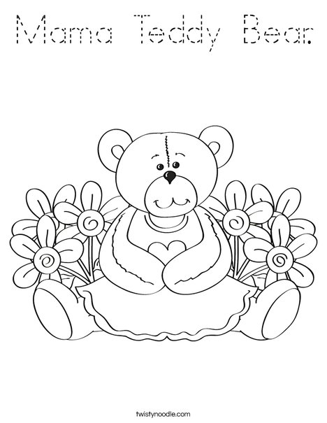 Cutie Bear with Flowers Coloring Page