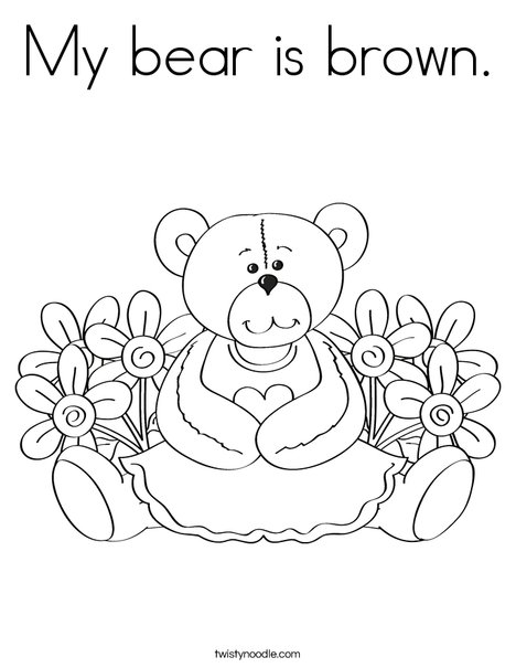 Cutie Bear with Flowers Coloring Page