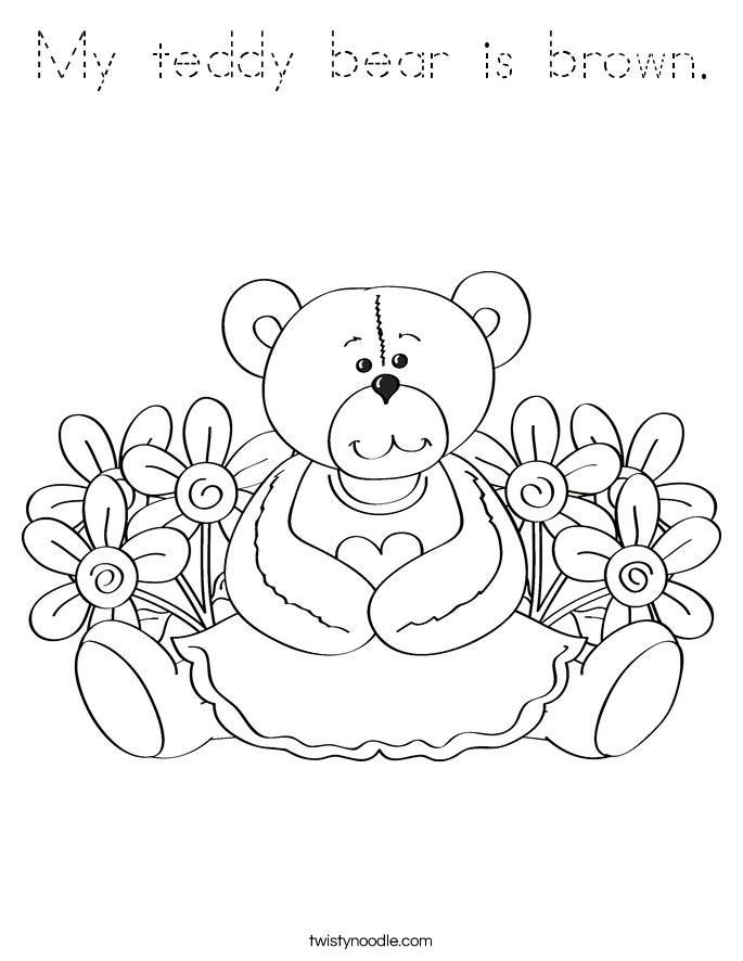 My teddy bear is brown. Coloring Page