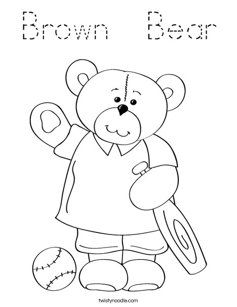 Cutie Bear with Bat Coloring Page