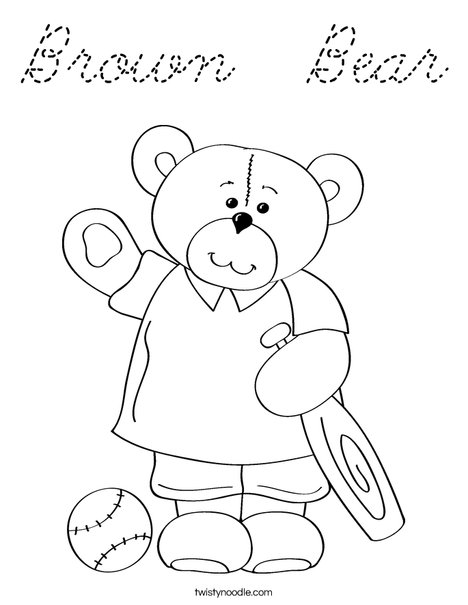 Cutie Bear with Bat Coloring Page