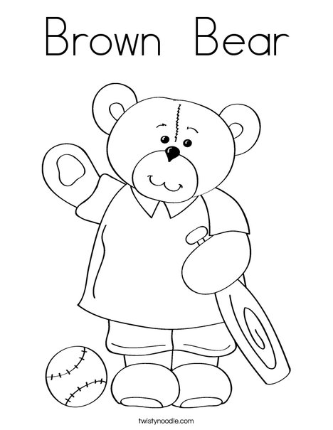 Cutie Bear with Bat Coloring Page