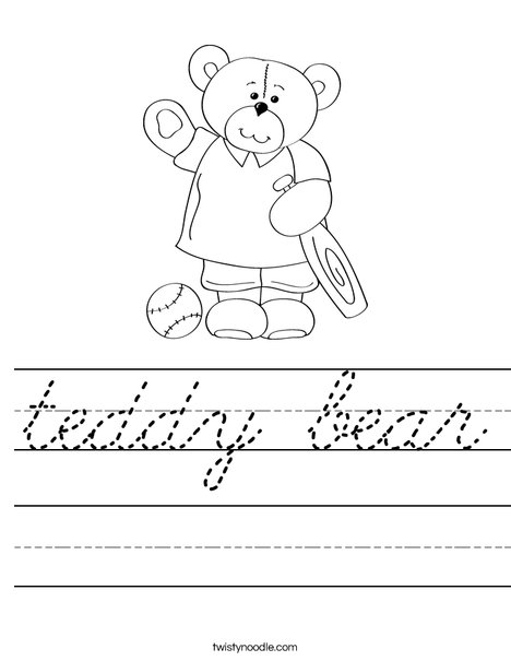 Cutie Bear with Bat Worksheet