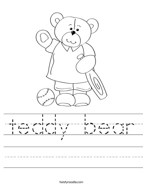 Cutie Bear with Bat Worksheet